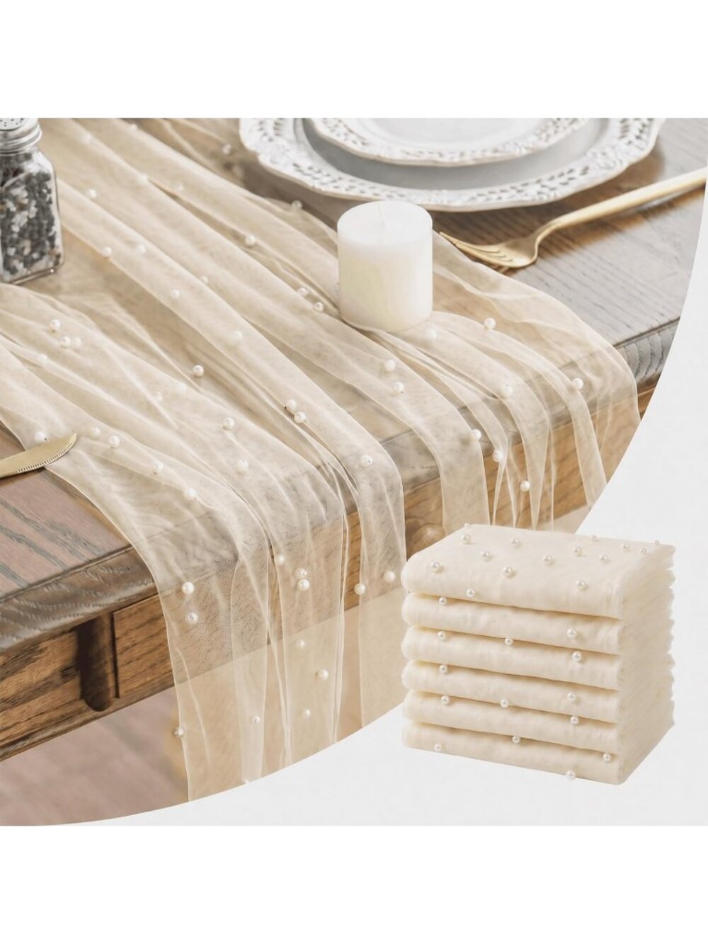 New 6-Pack Pearl Beige Gauze Table Runner 10FT Home Decor